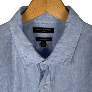 Banana Republic Mens XL Blue 100% Linen Short Sleeve Camden Standard Fit Shirt